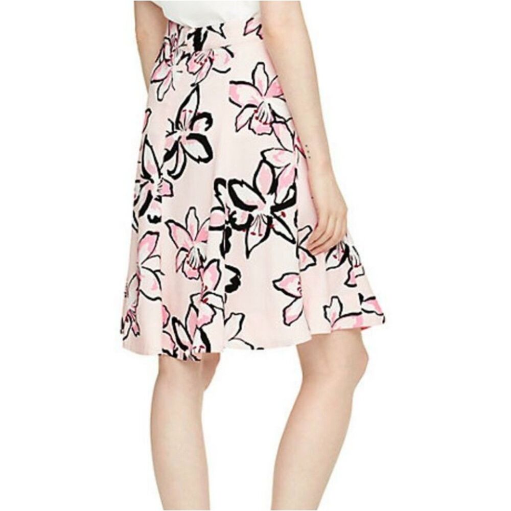 Kate Spade | Tiger Lily Crepe Skirt Pink & Black Floral Knee Length Size 4